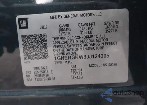 2018 Chevrolet Traverse 1Lt из США, поврежденный, VIN 1GNERGKW8JJ124395